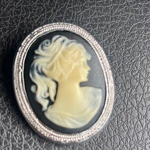 Elegant Silver and Cream Cameo Brooch